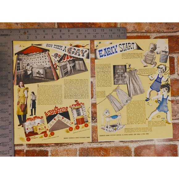 1944 "Give Them A Gay Early Start" Vtg Print Ad for Craft Patterns - 2-Pages - Picture 3 of 7